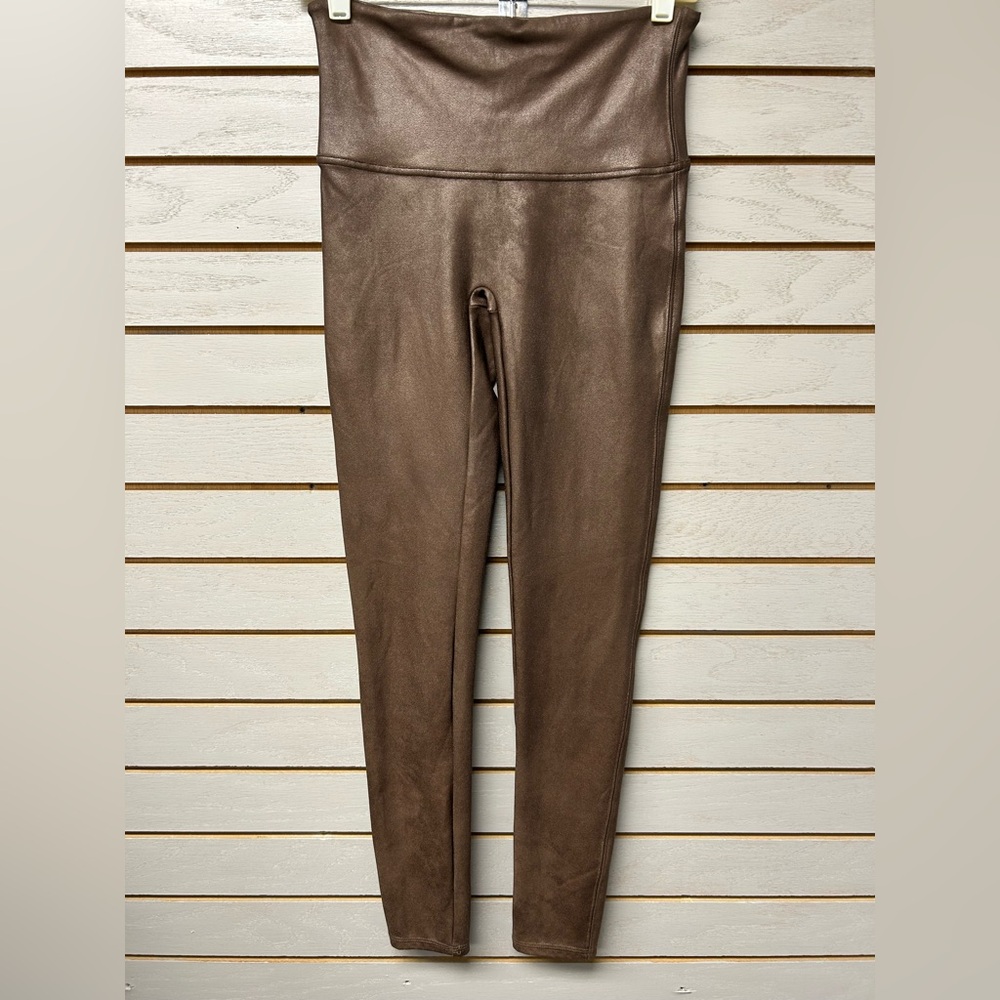 SPANX Brown Shimmer Faux-Leather Leggings